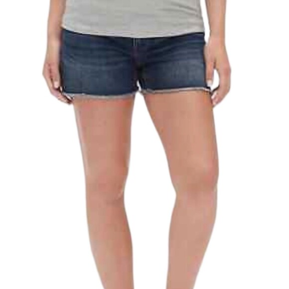 Gap Maternity Inset Panel Denim Shorts with Raw Hem   Blue Dark Indigo Size 25/0 - Picture 1 of 14
